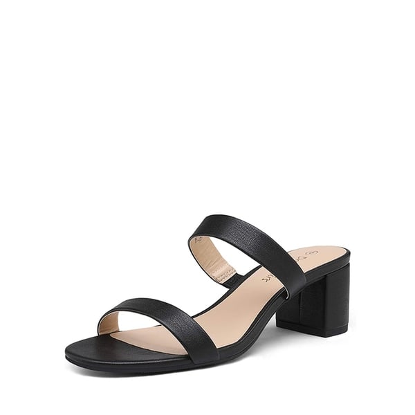 Two Strap Chunky Heel Sandals - BLACK PU -  0